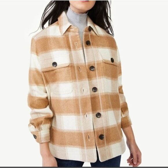 Free assembly Tan and cream color Shacket XS - Picture 1 of 5